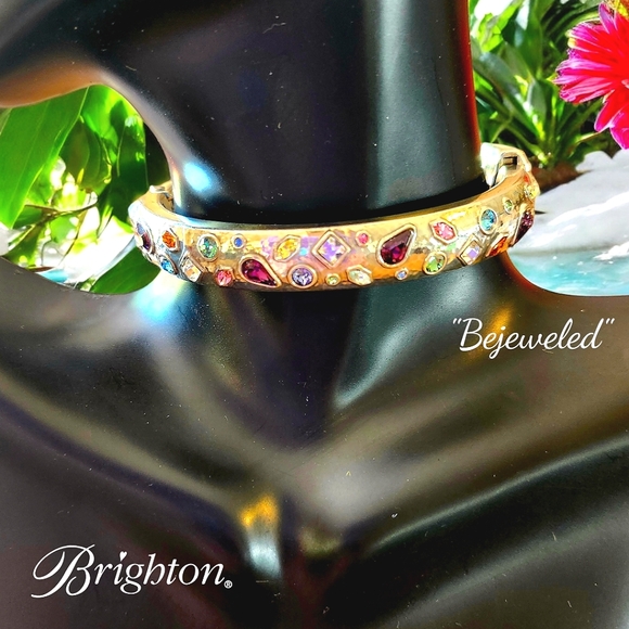 Brighton Jewelry - BRIGHTON "Bejeweled" Colorful Crystal Hinged Vintage Bracelet